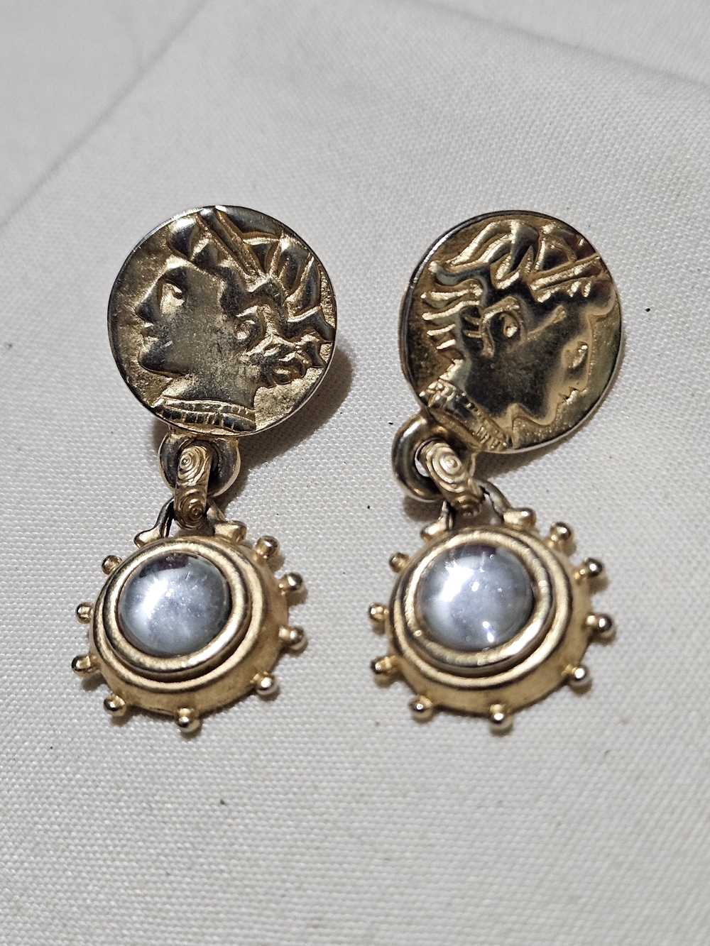 Robert Rose Gold-Tone Coin Drop Earrings with Gray Cabochons